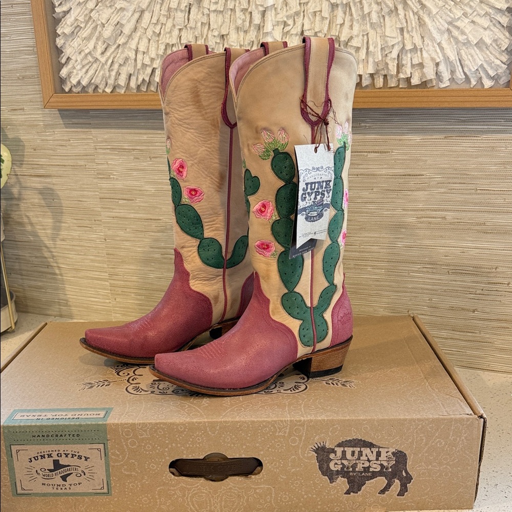 June Gypsy Women's Pink and Tan Heeled Boots